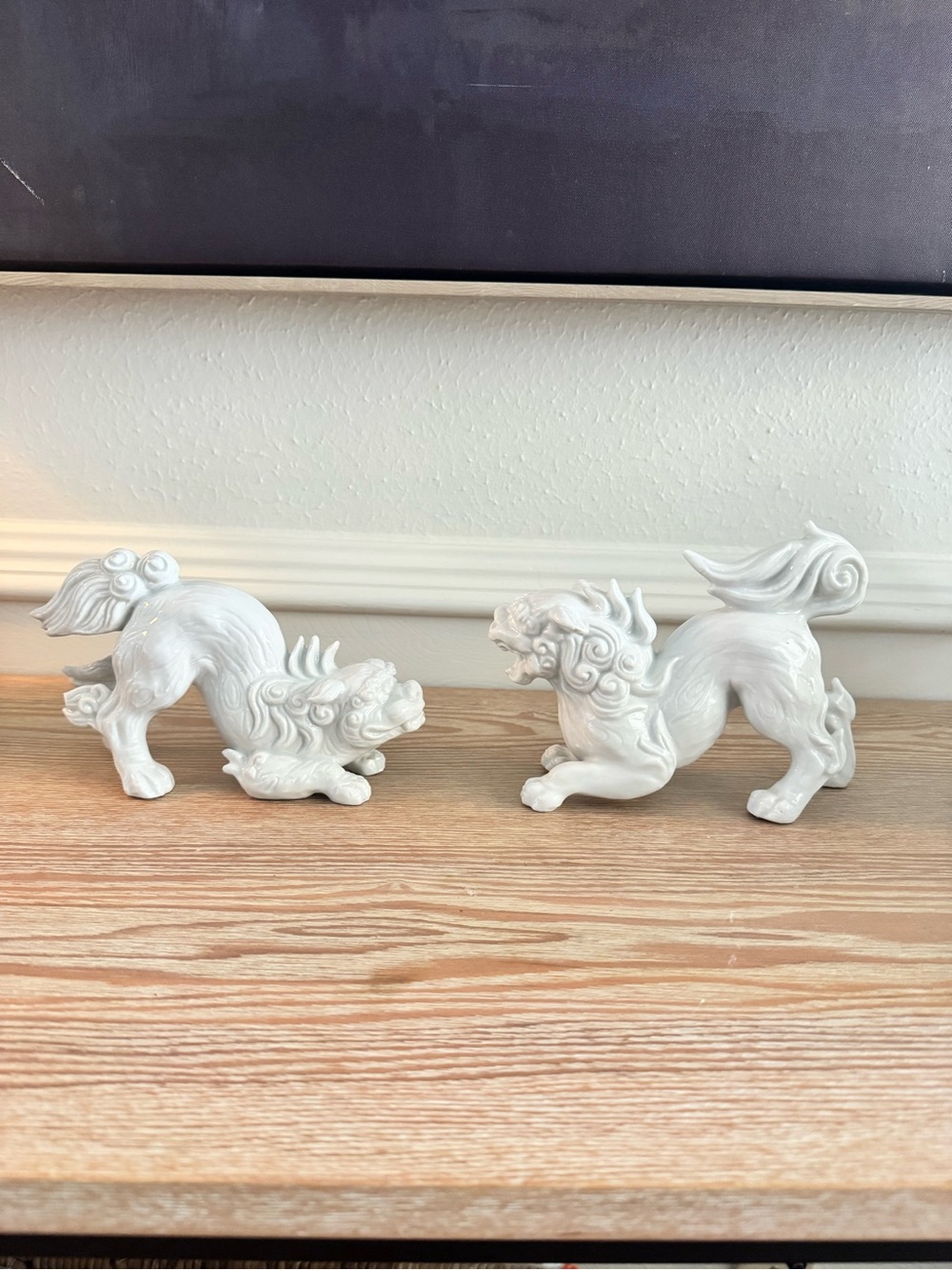 Vintage Ceramic Blanc De Chine Foo Shi Dog Statues Pair by Fitz & Floyd